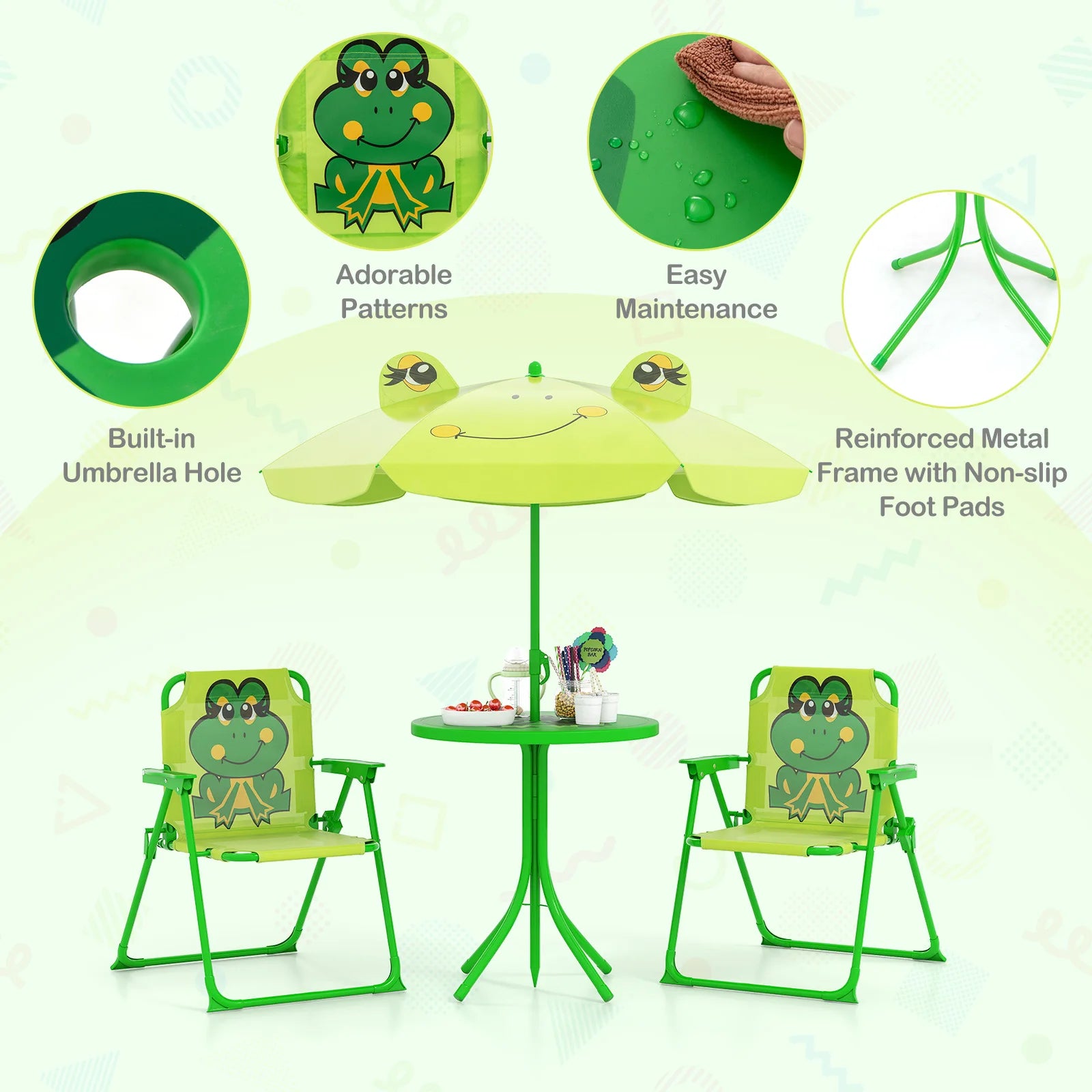 Picnic Table & Chair Set with 2 Chairs & Umbrella