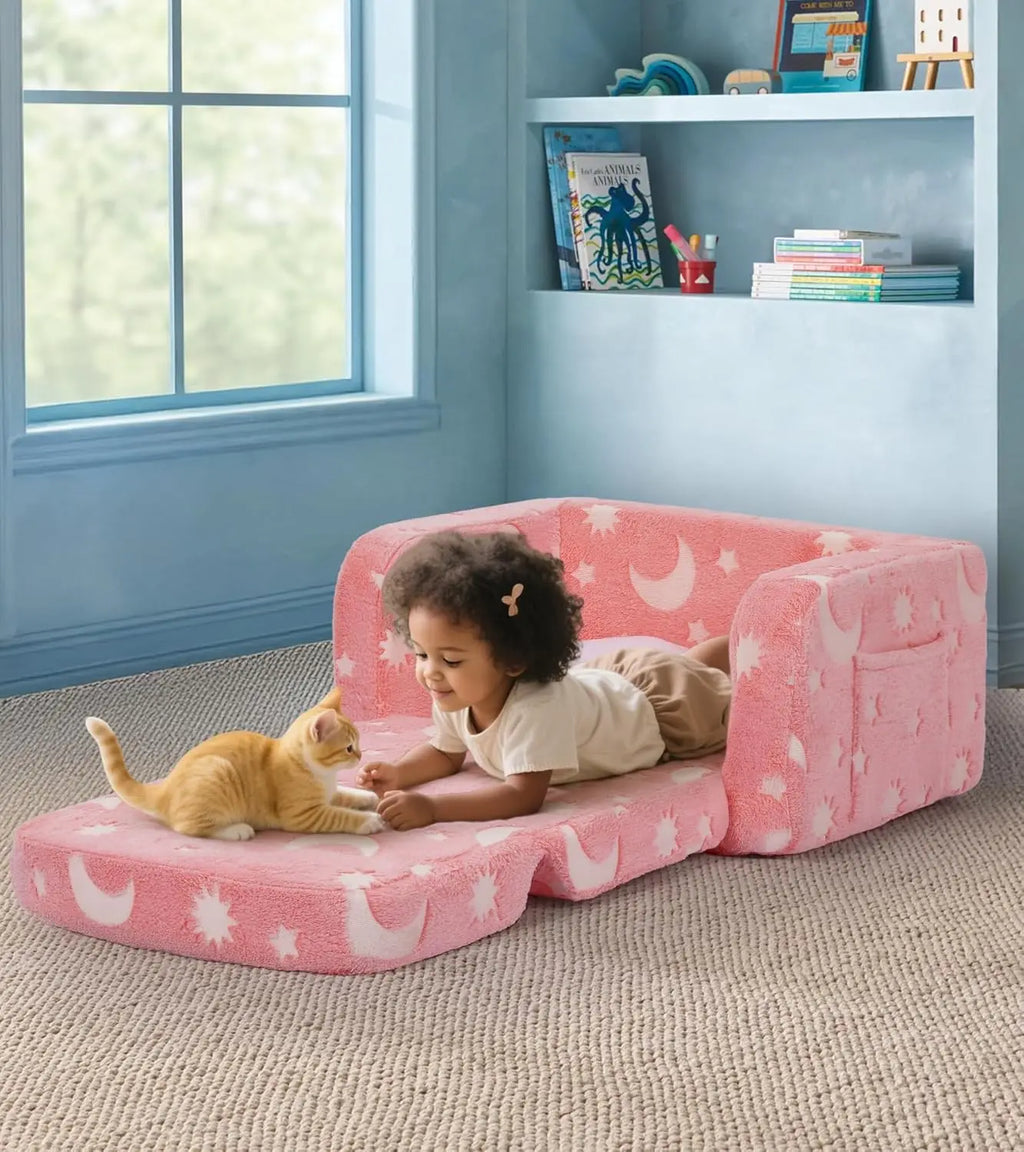 2-in-1 Glow in Dark Kids Sofa with Blanket & Pillow,