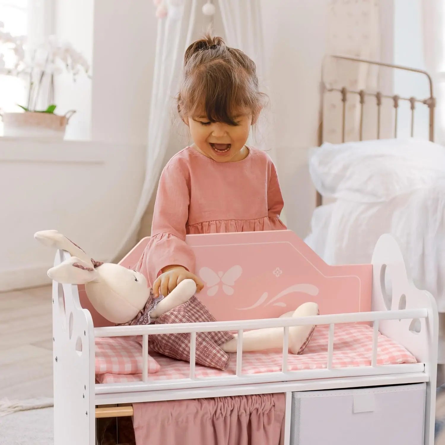 Wooden Toy Doll Baby Crib with Storage.