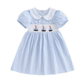 Short Sleeved Girl Summer Striped A-Line Dress with Collar.