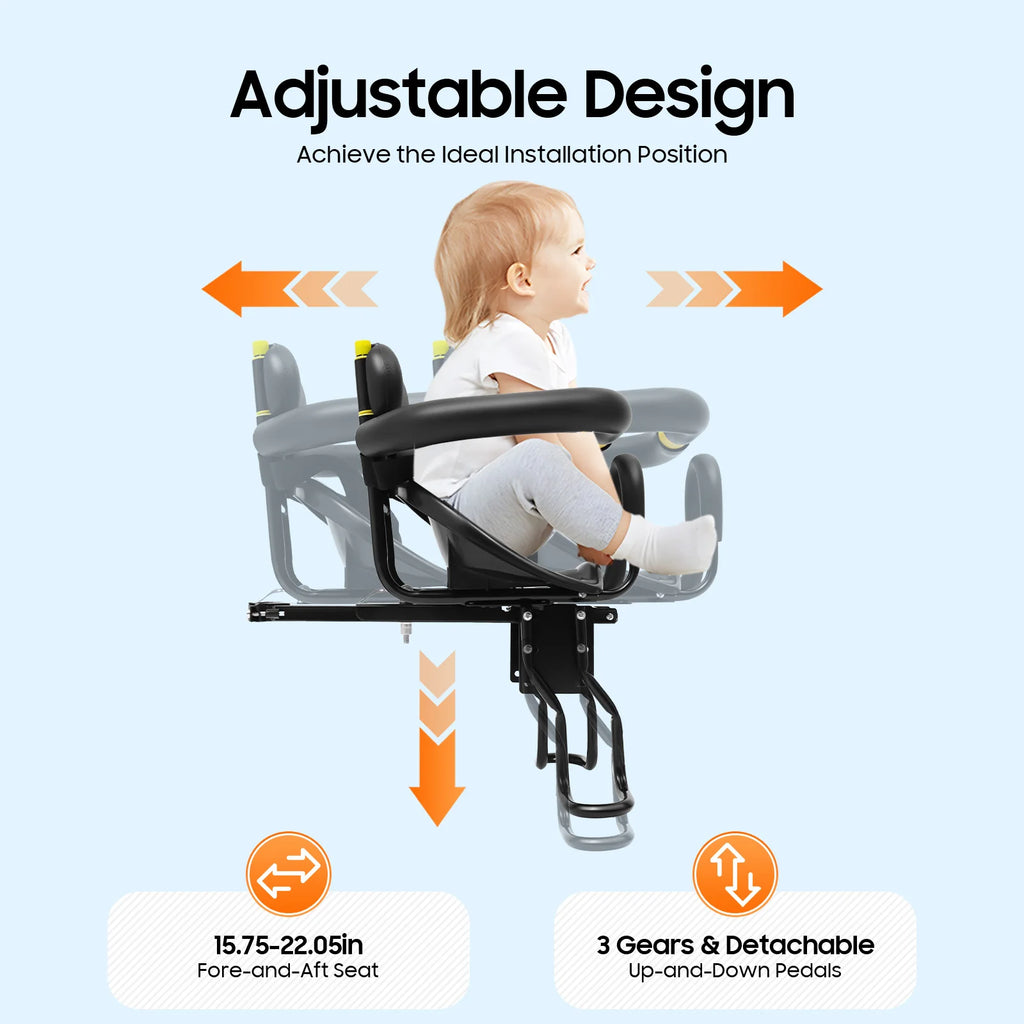 Bike Child Seat, Flexible Pedal Design Adjustable Seat Position.