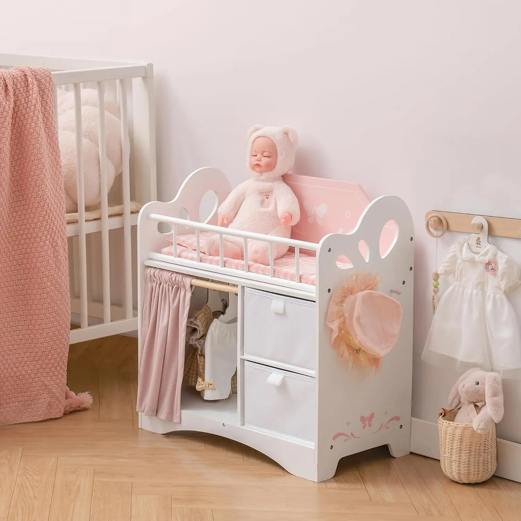 Wooden Toy Doll Baby Crib with Storage.