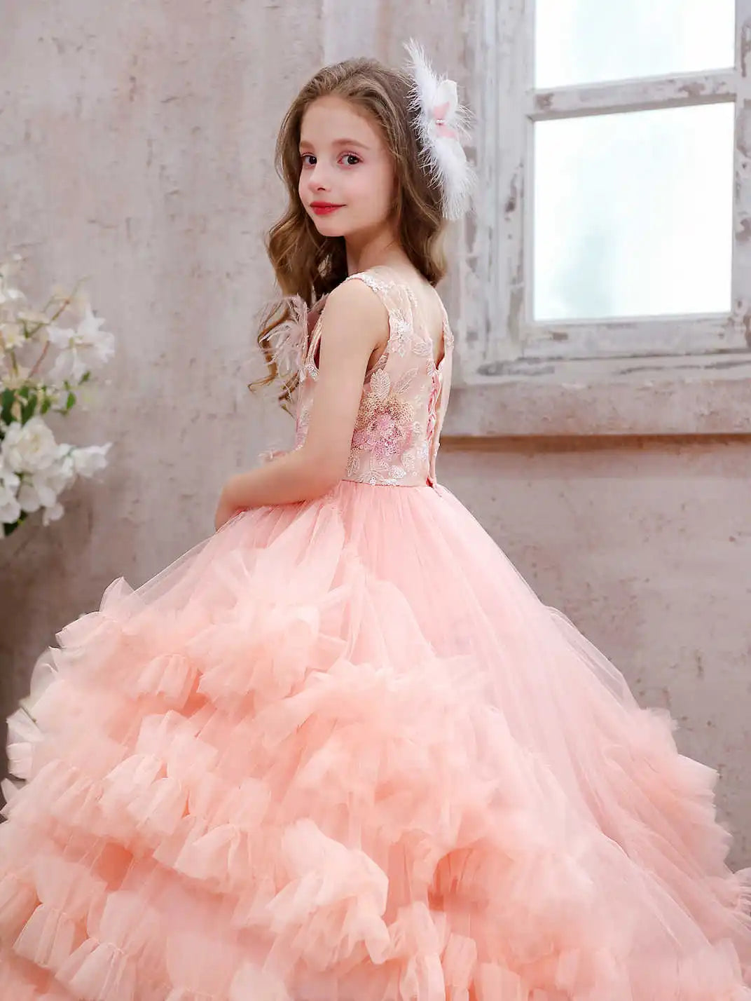 Floral Embroidered Lace Sleeveless Dress with Back Tie.