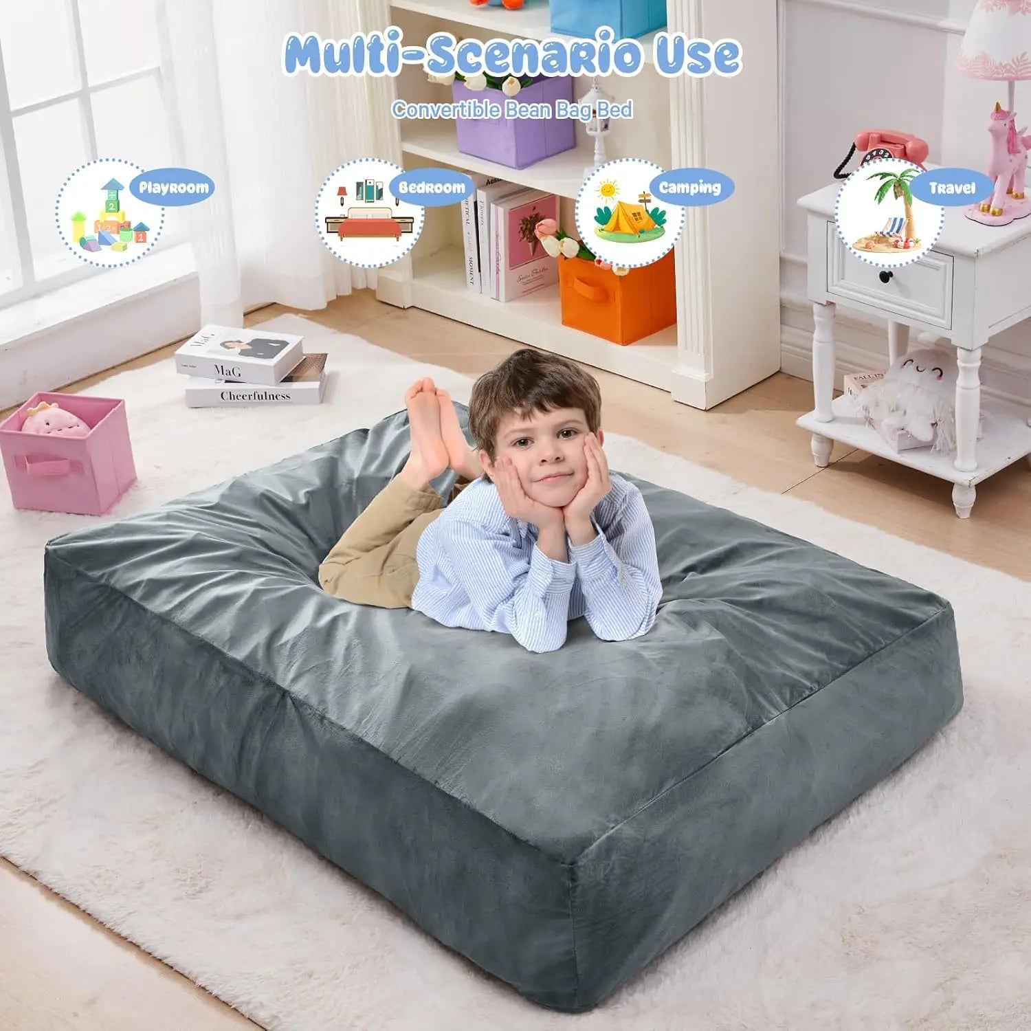 Kids Convertible Bean Bag Chair Bed.