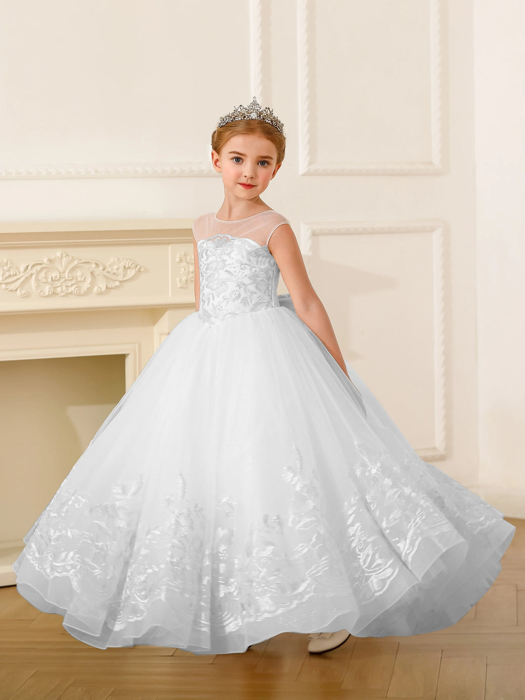 Lace Flower Girl Dress, Long Bow Belt