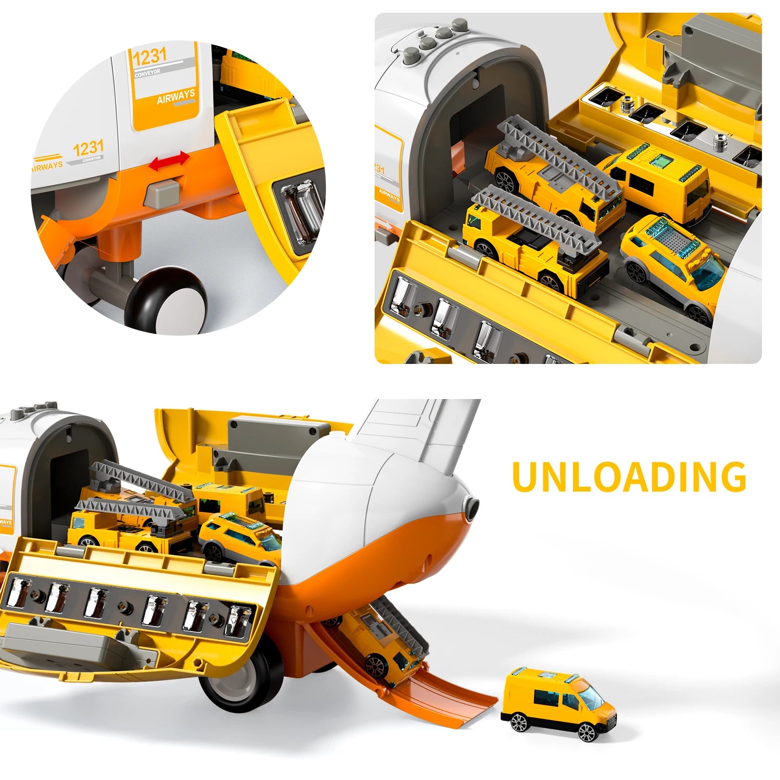 Large Airplane Kids Toy, Age 4 - 8, With 10 Fire Truck Vehicles.