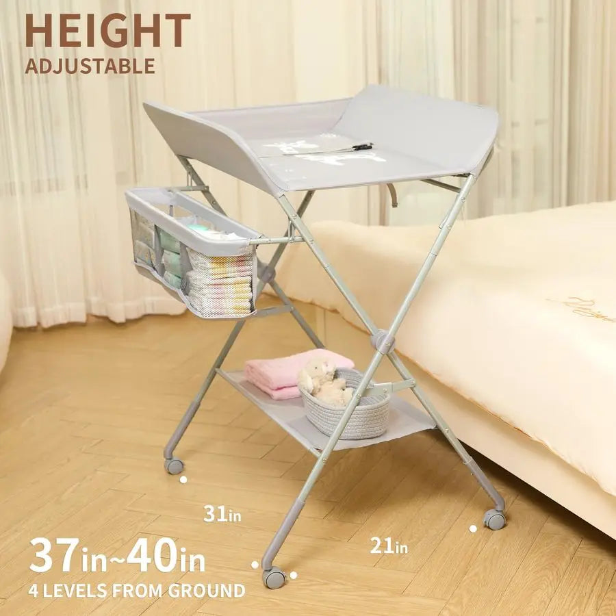 Height Adjustable Baby Changing Table with Wheels.