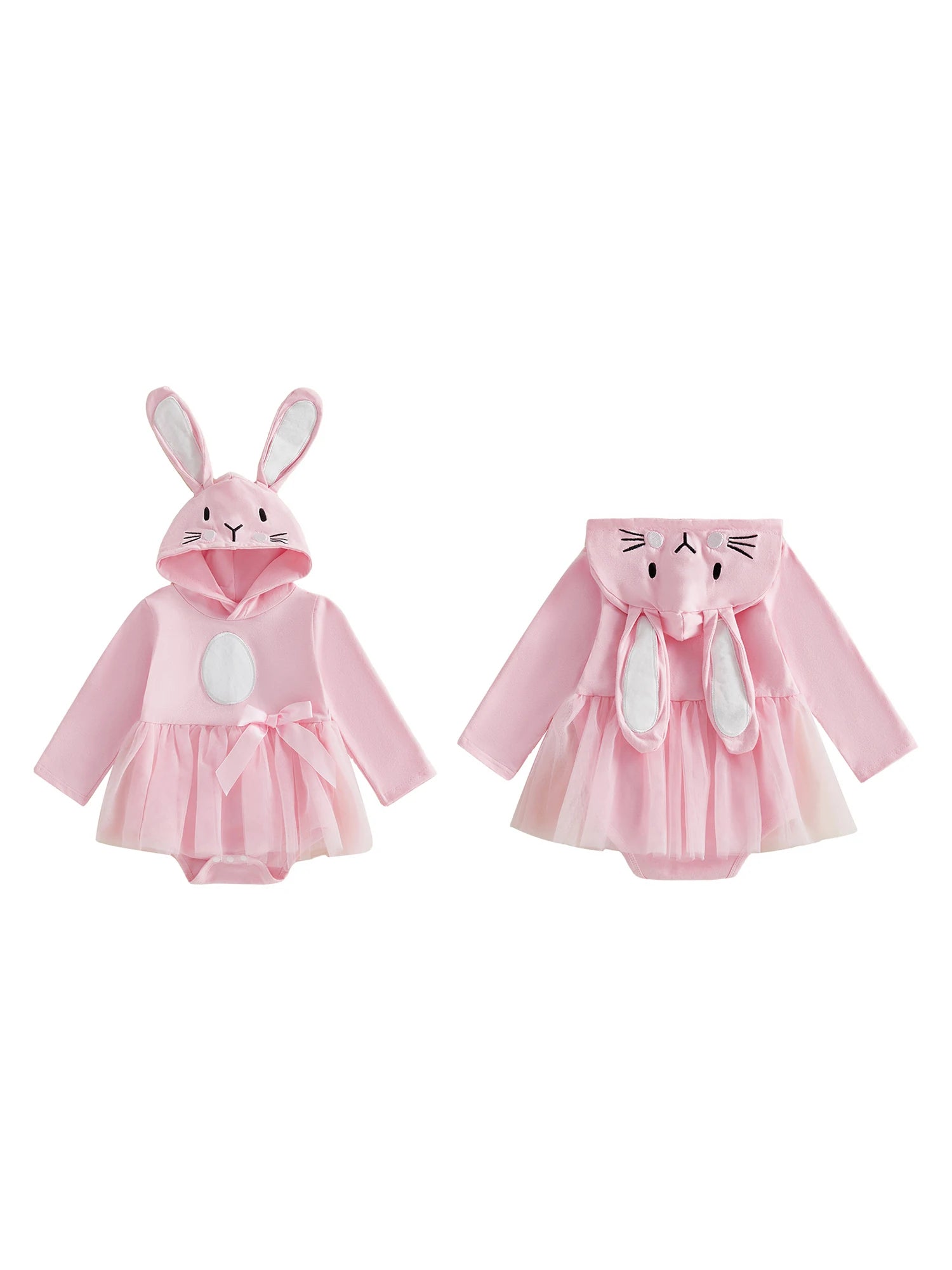 Adorable Baby Girls Easter Romper Dress with Hooded Bunny Ear Design.
