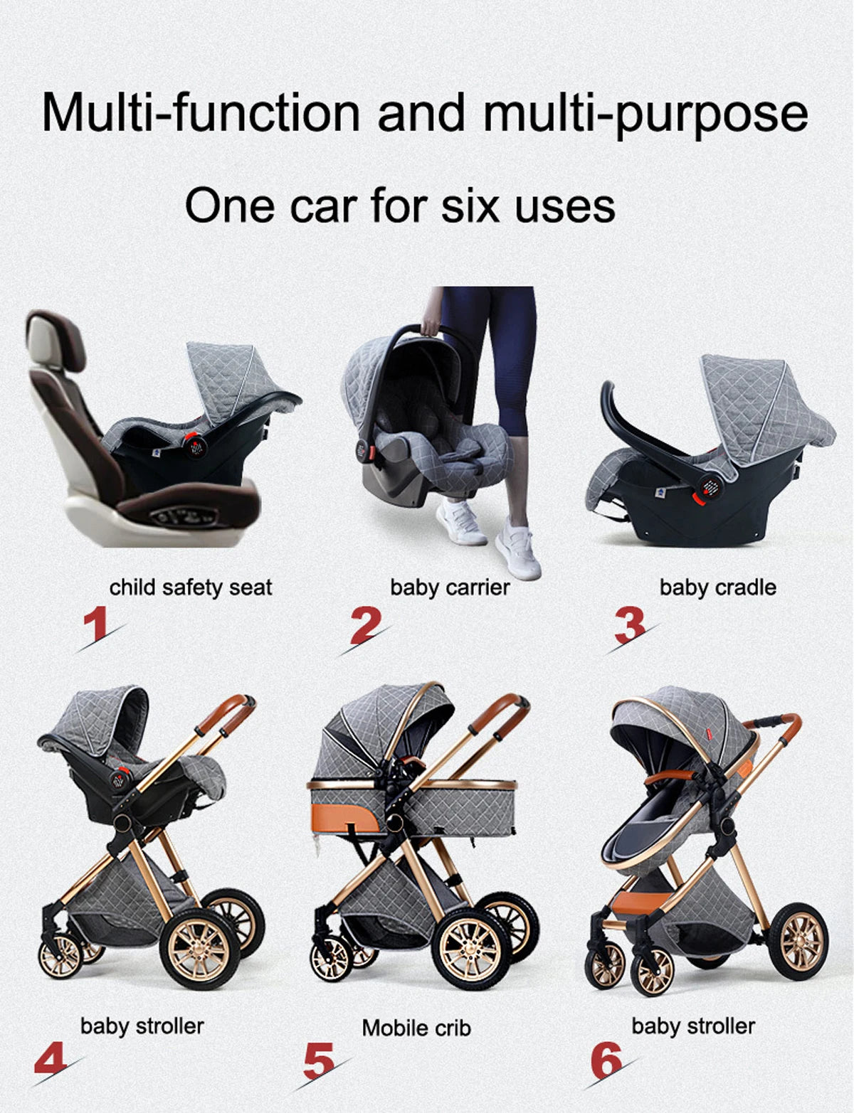 Luxury Portable 3 in 1Baby Stroller