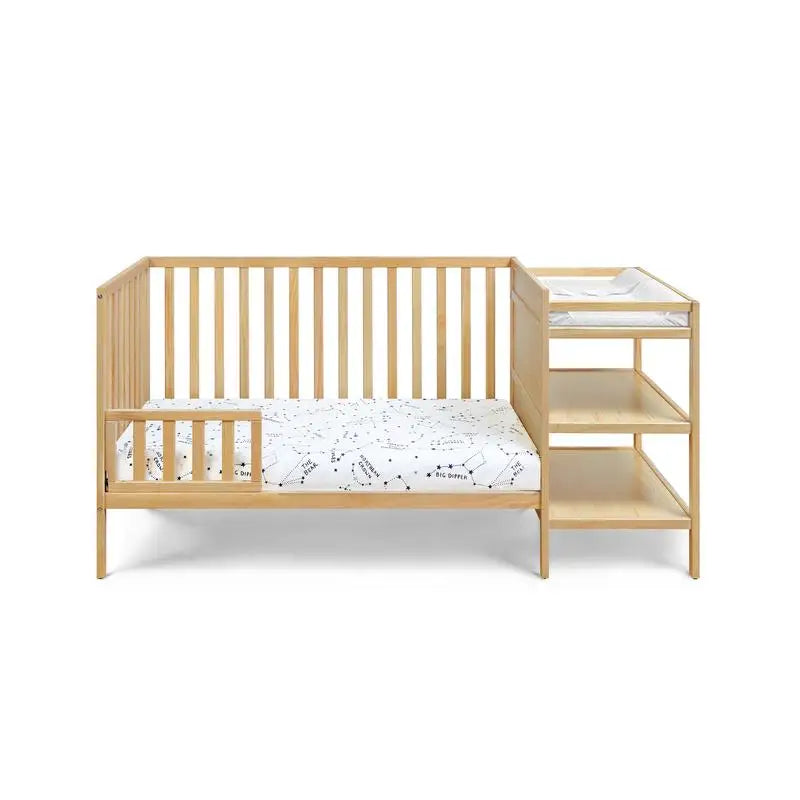 3-in-1 Convertible Crib and Changer Combo in Natural Finish.