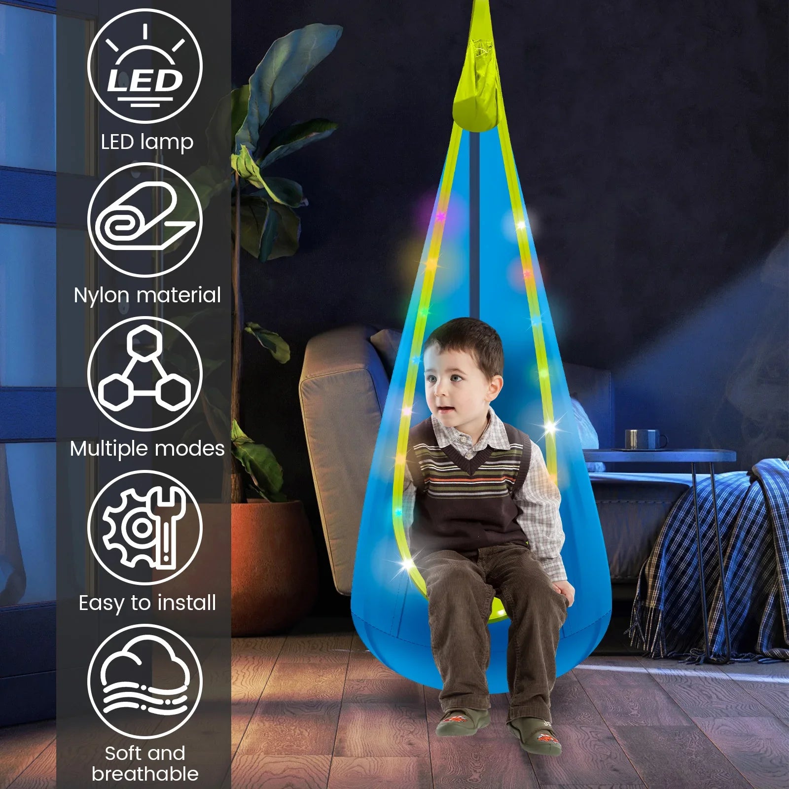 Inflatable Children's Hanging Hammock With LED Light.