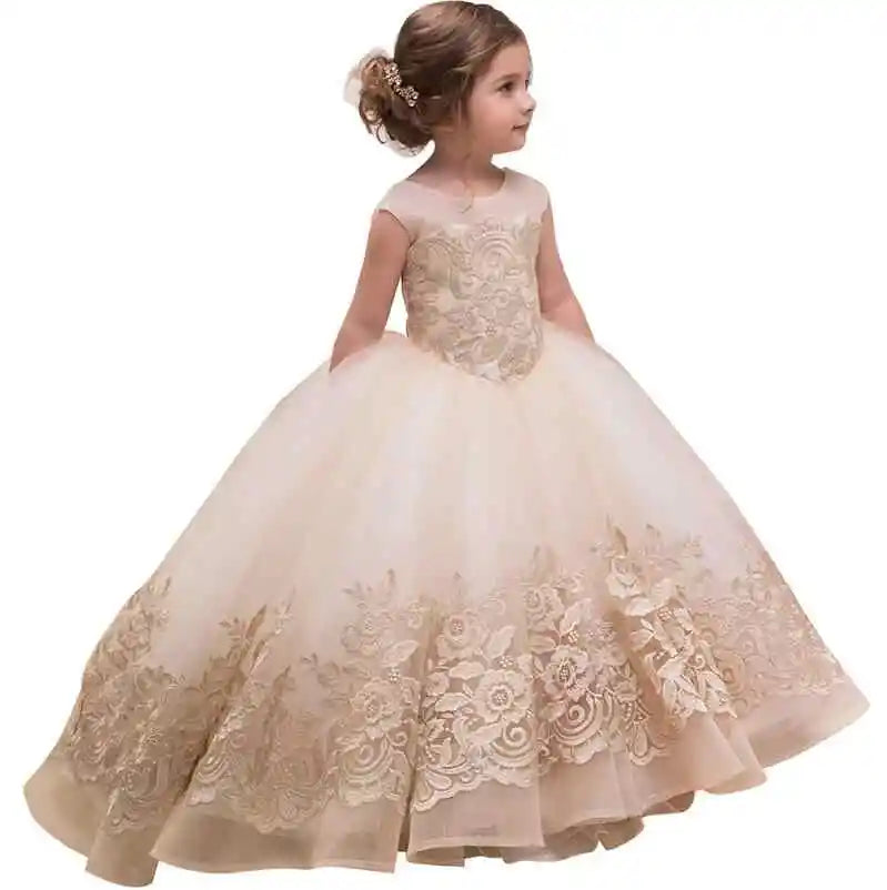 Lace Flower Girl Dress, Long Bow Belt