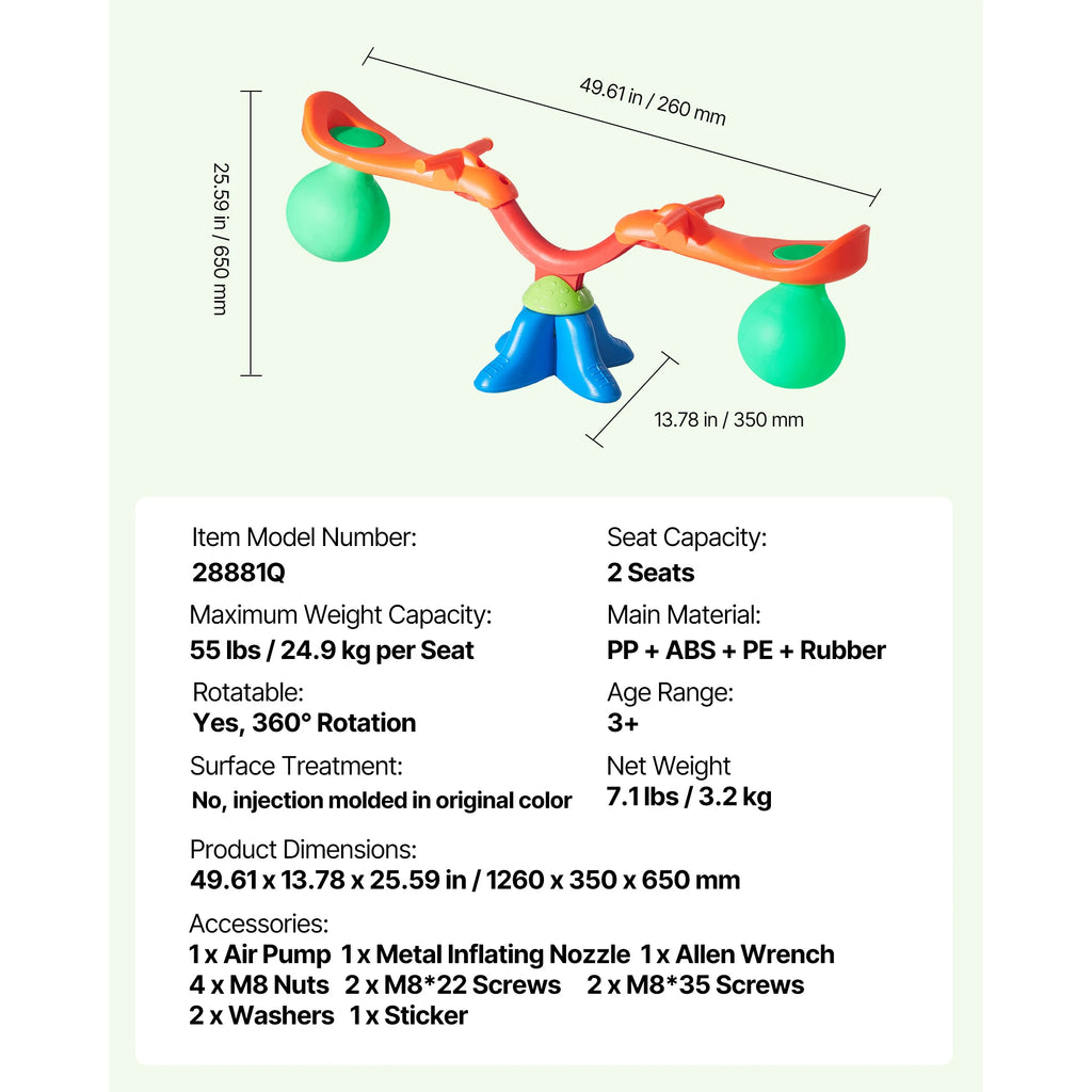 Kids Seesaw 55Lbs per Seat Sit and Spin Teeter Totter.