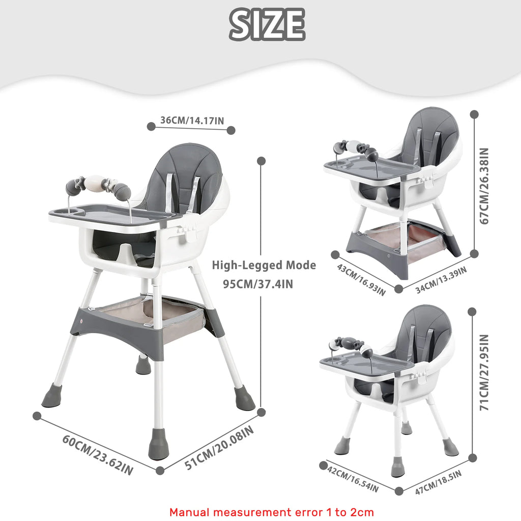 Convertible Baby High Chair Double-Layer Dinner Plate and Toy Rack.