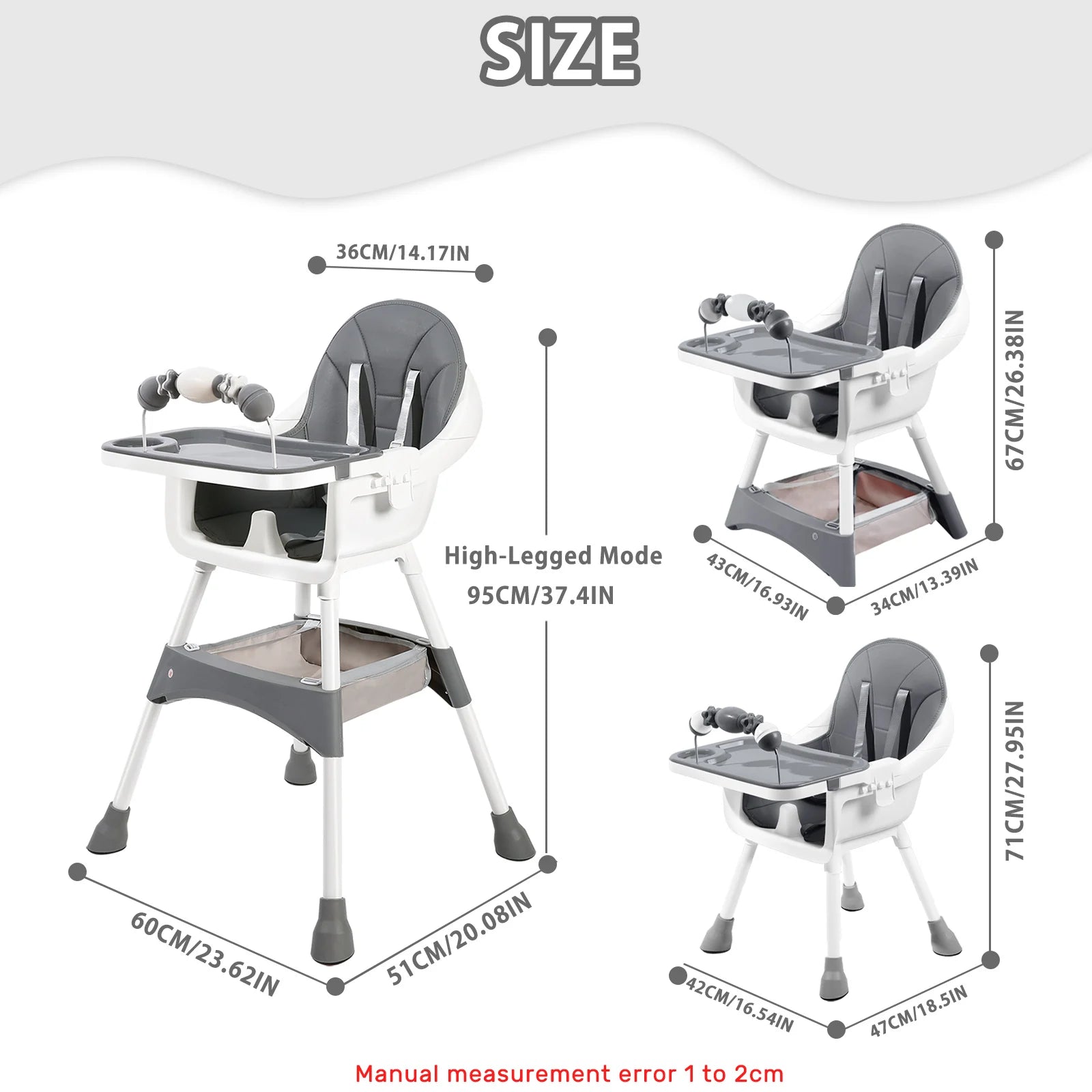 Convertible Baby High Chair Double-Layer Dinner Plate and Toy Rack.