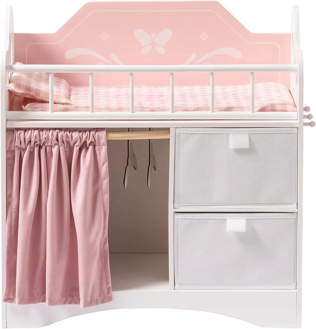 Wooden Toy Doll Baby Crib with Storage.