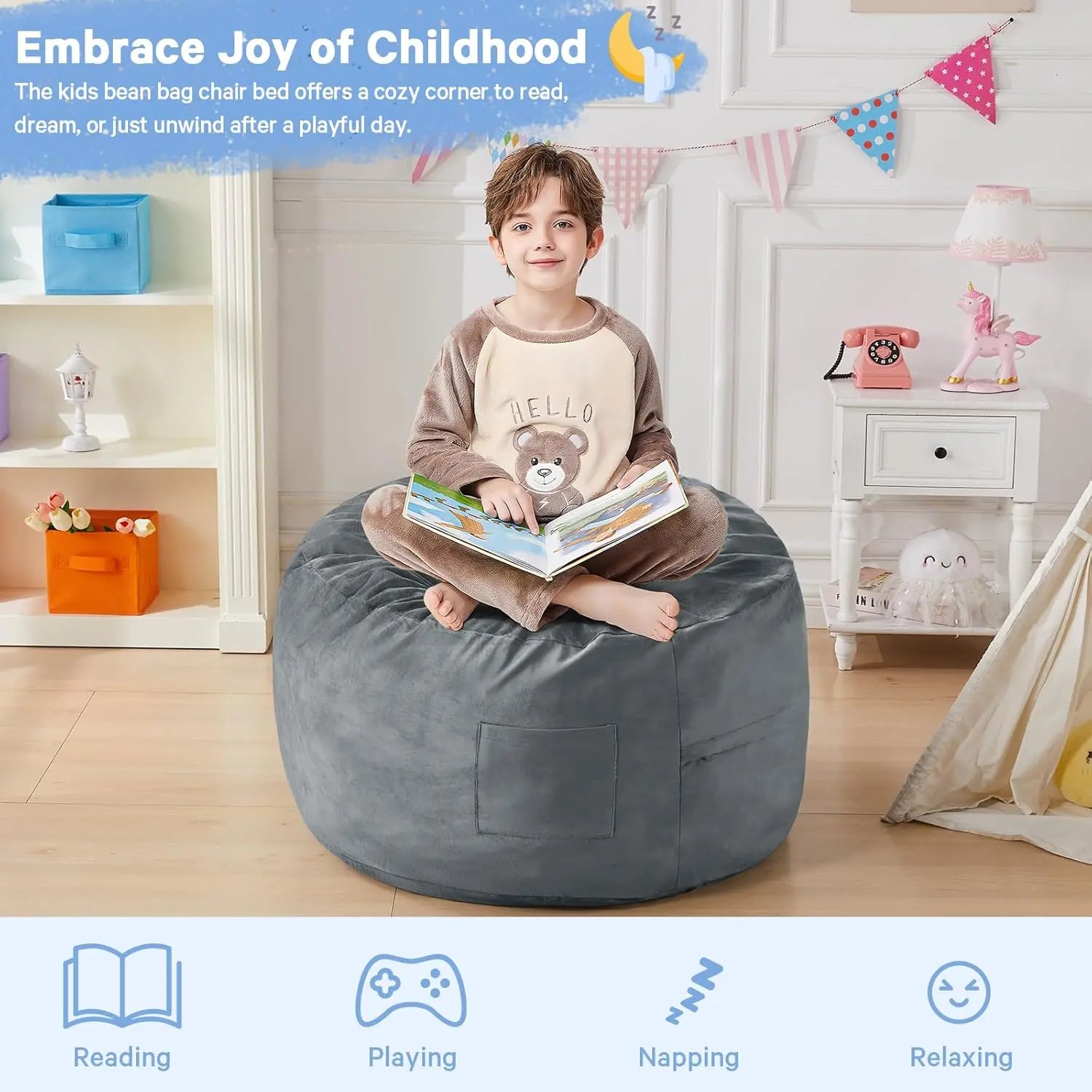 Kids Convertible Bean Bag Chair Bed.