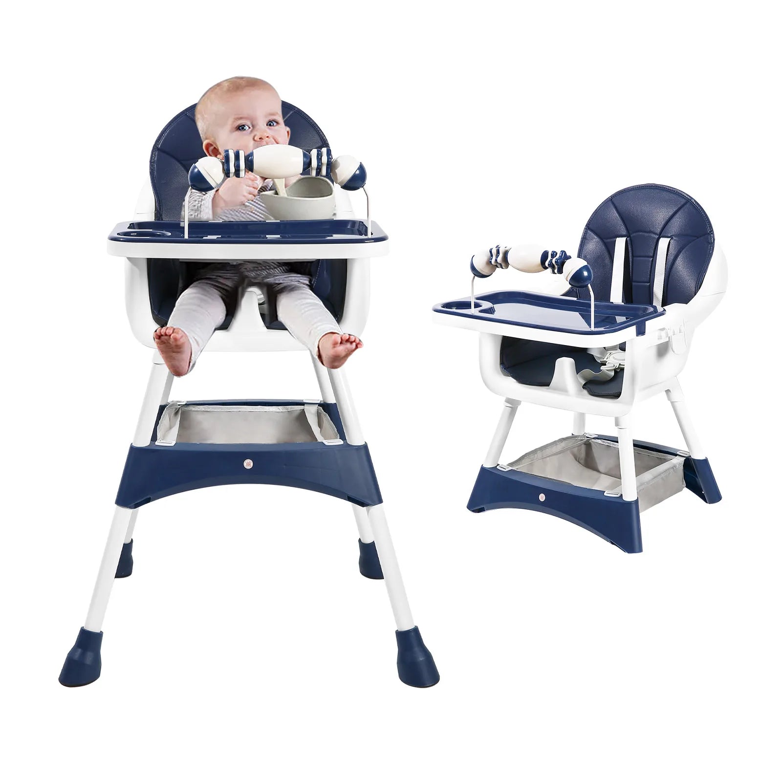 Convertible Baby High Chair Double-Layer Dinner Plate and Toy Rack.