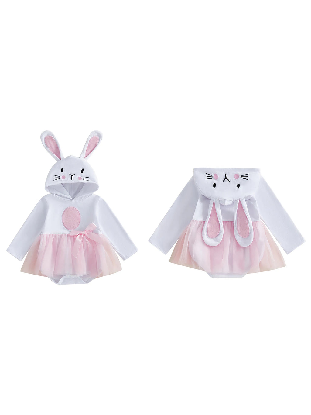 Adorable Baby Girls Easter Romper Dress with Hooded Bunny Ear Design.
