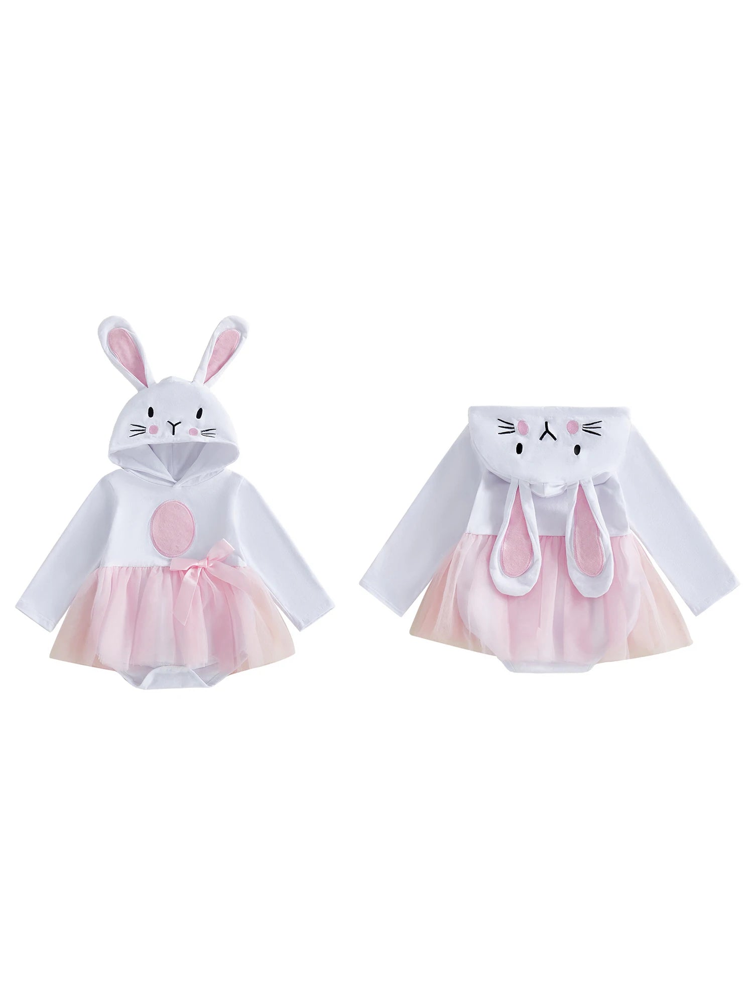 Adorable Baby Girls Easter Romper Dress with Hooded Bunny Ear Design.