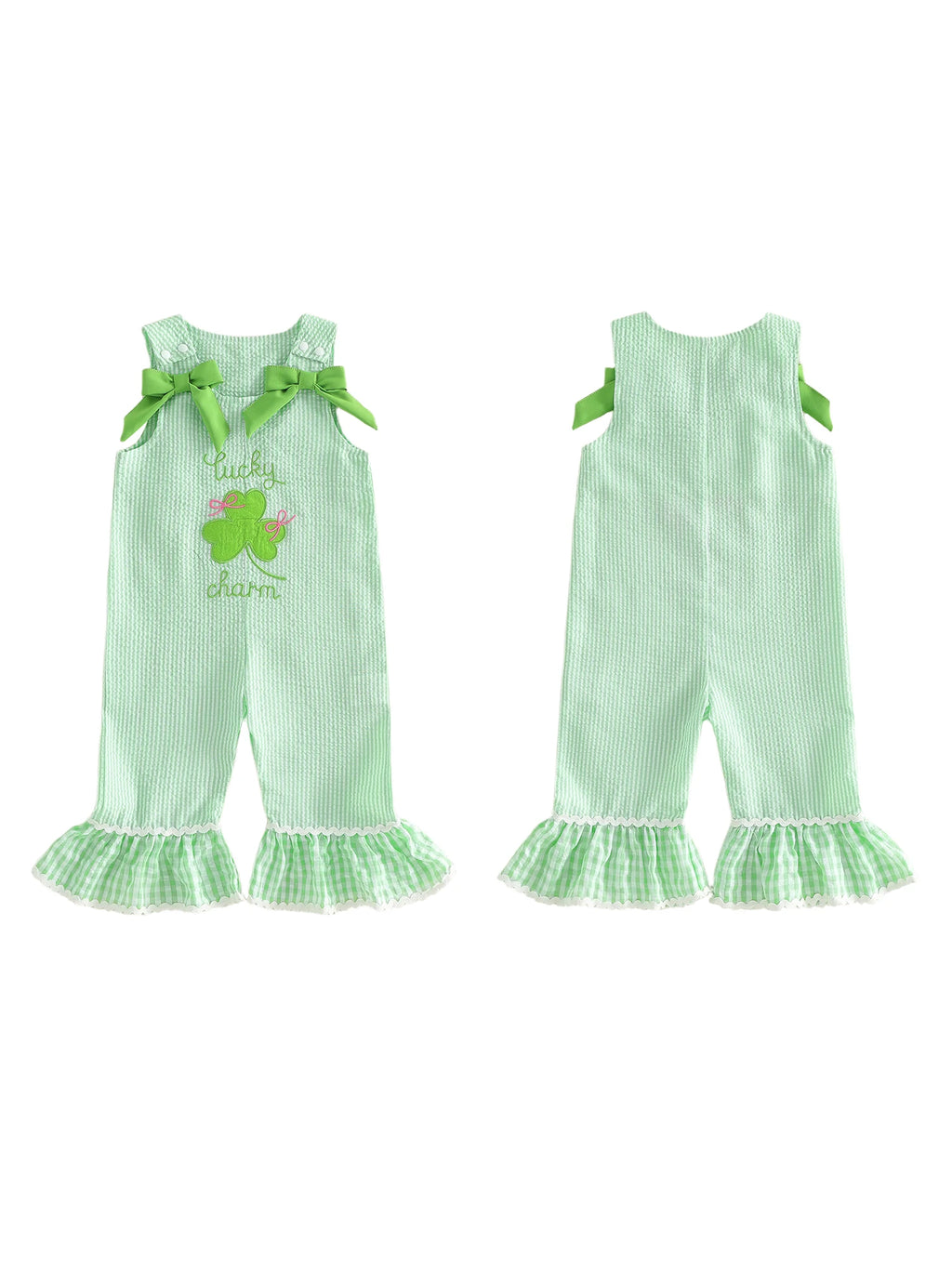 Stylish Girls St Patrick's Day Overall Jumpsuit With Embroidered Detail.
