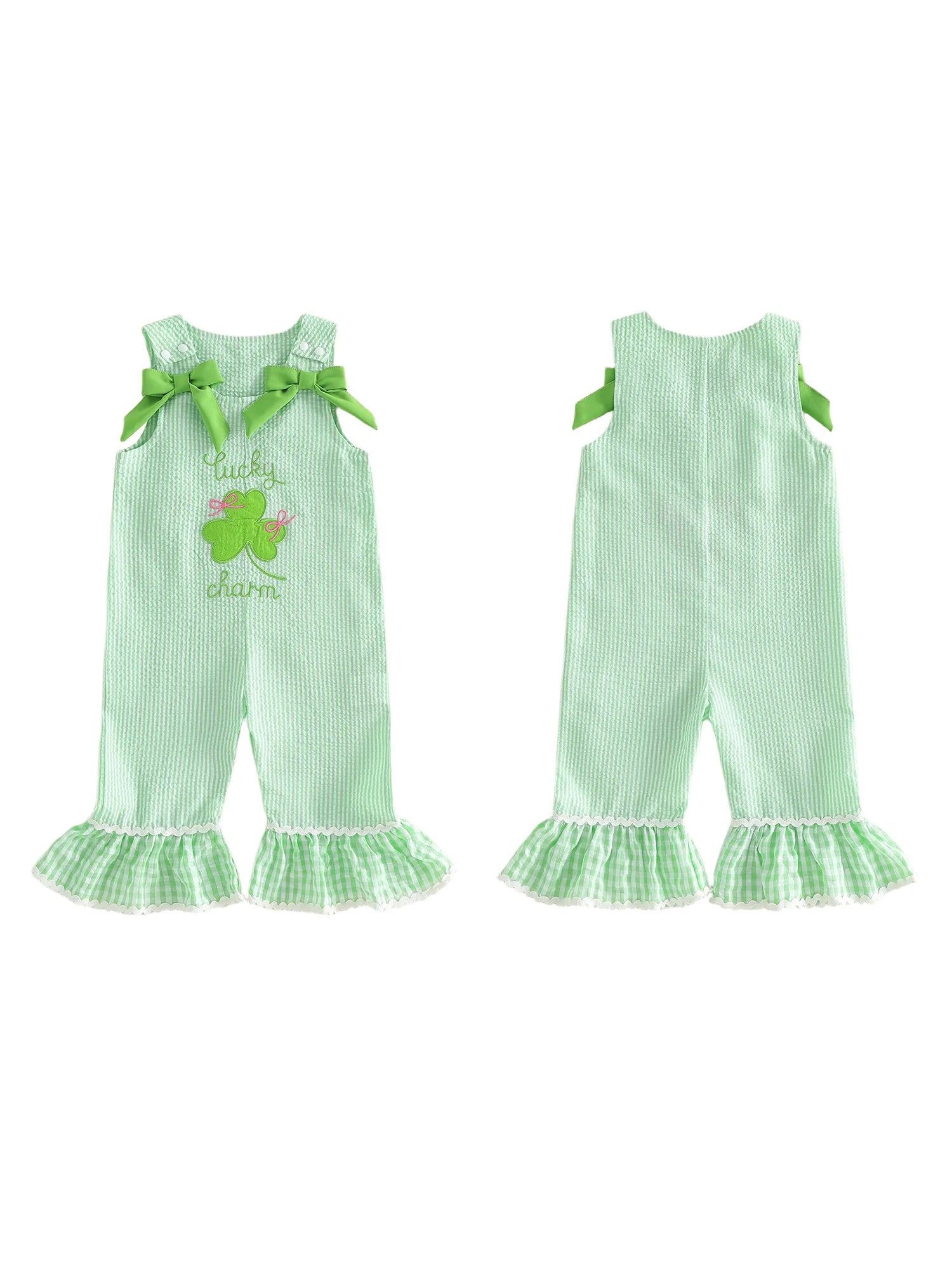Stylish Girls St Patrick's Day Overall Jumpsuit With Embroidered Detail.