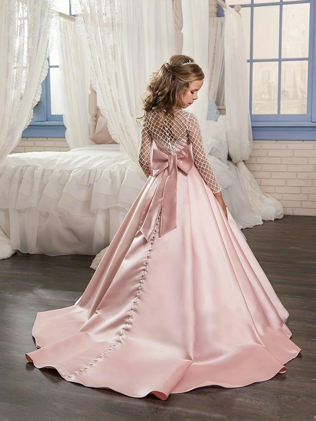Fancy Lace And Satin Flower Girl Dress.