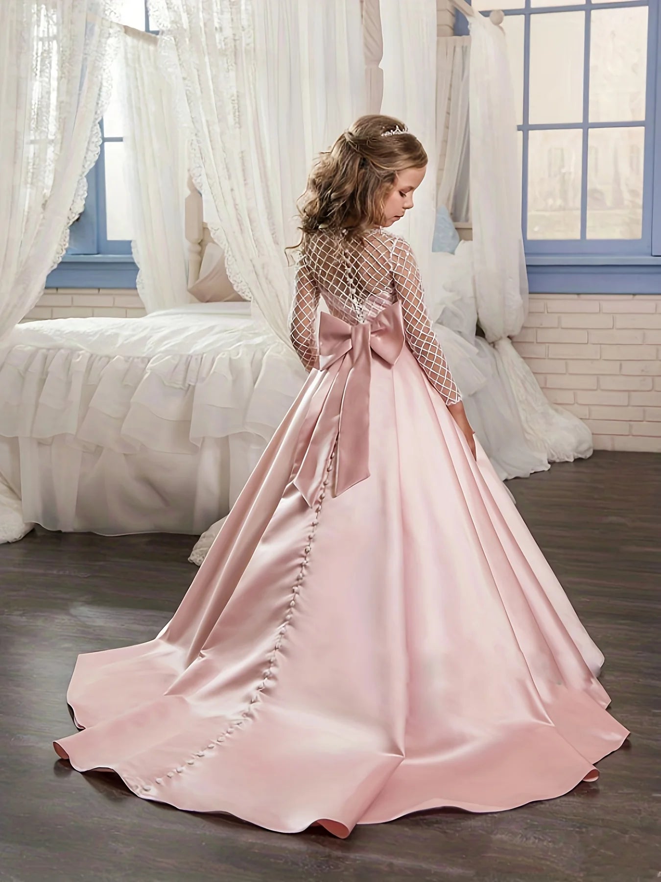 Fancy Lace And Satin Flower Girl Dress.