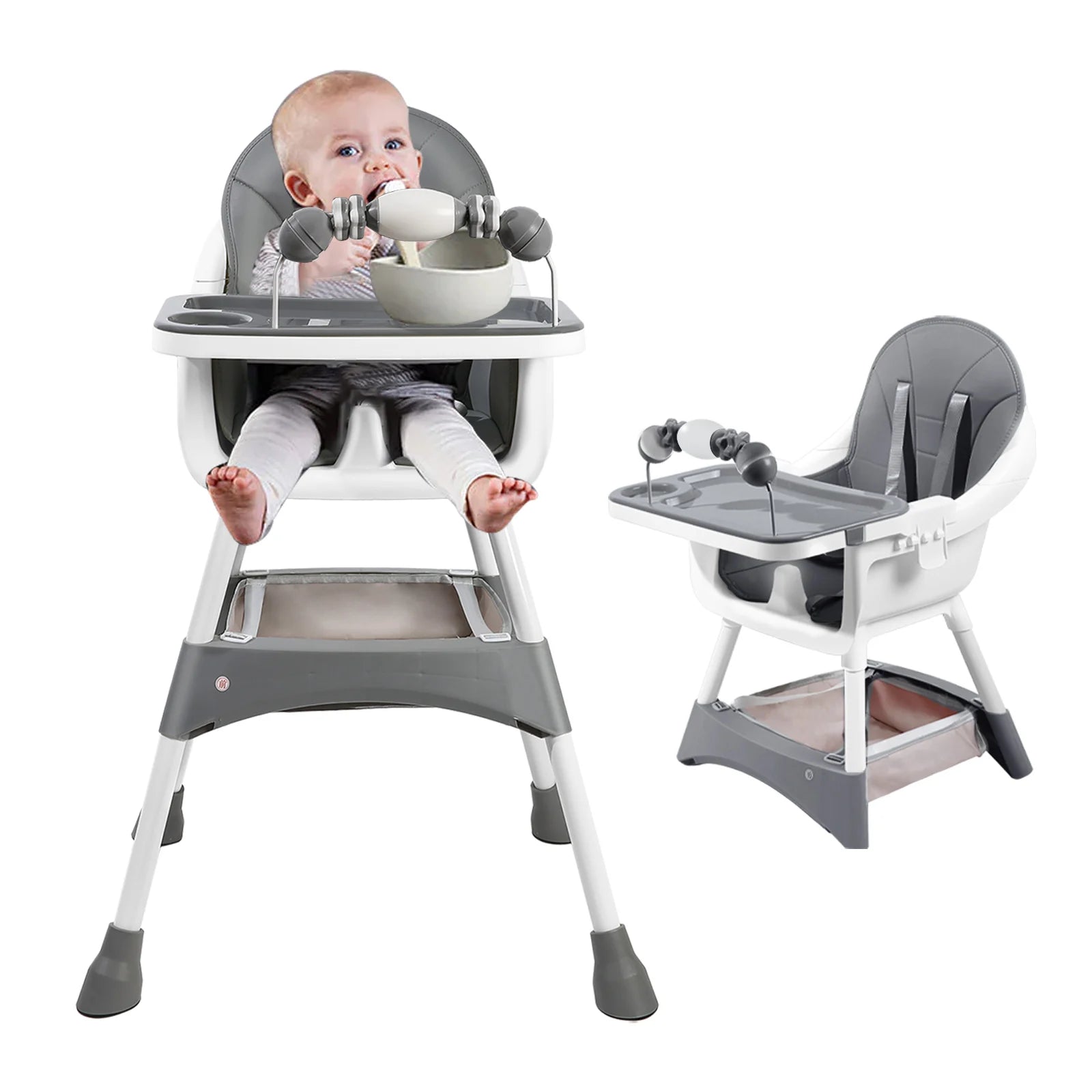 Convertible Baby High Chair Double-Layer Dinner Plate and Toy Rack.