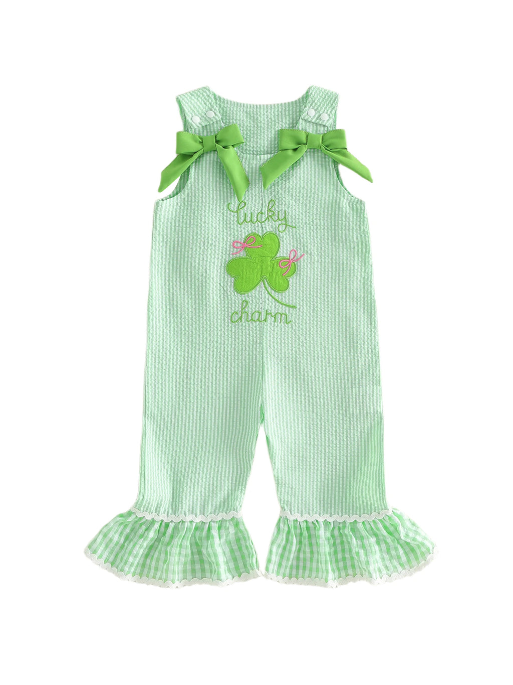 Stylish Girls St Patrick's Day Overall Jumpsuit With Embroidered Detail.