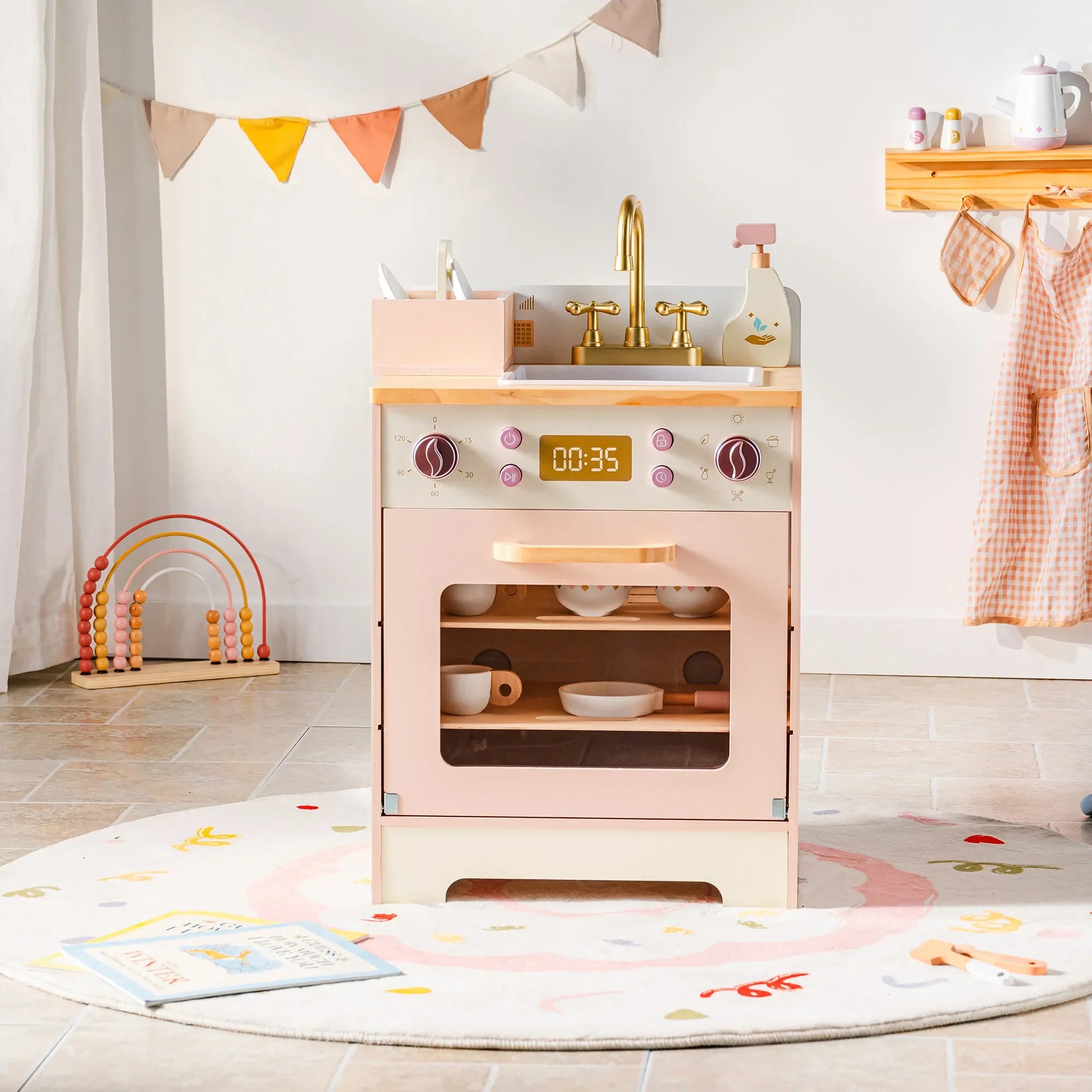 Wooden Kitchen Play Set with Realistic Sound.