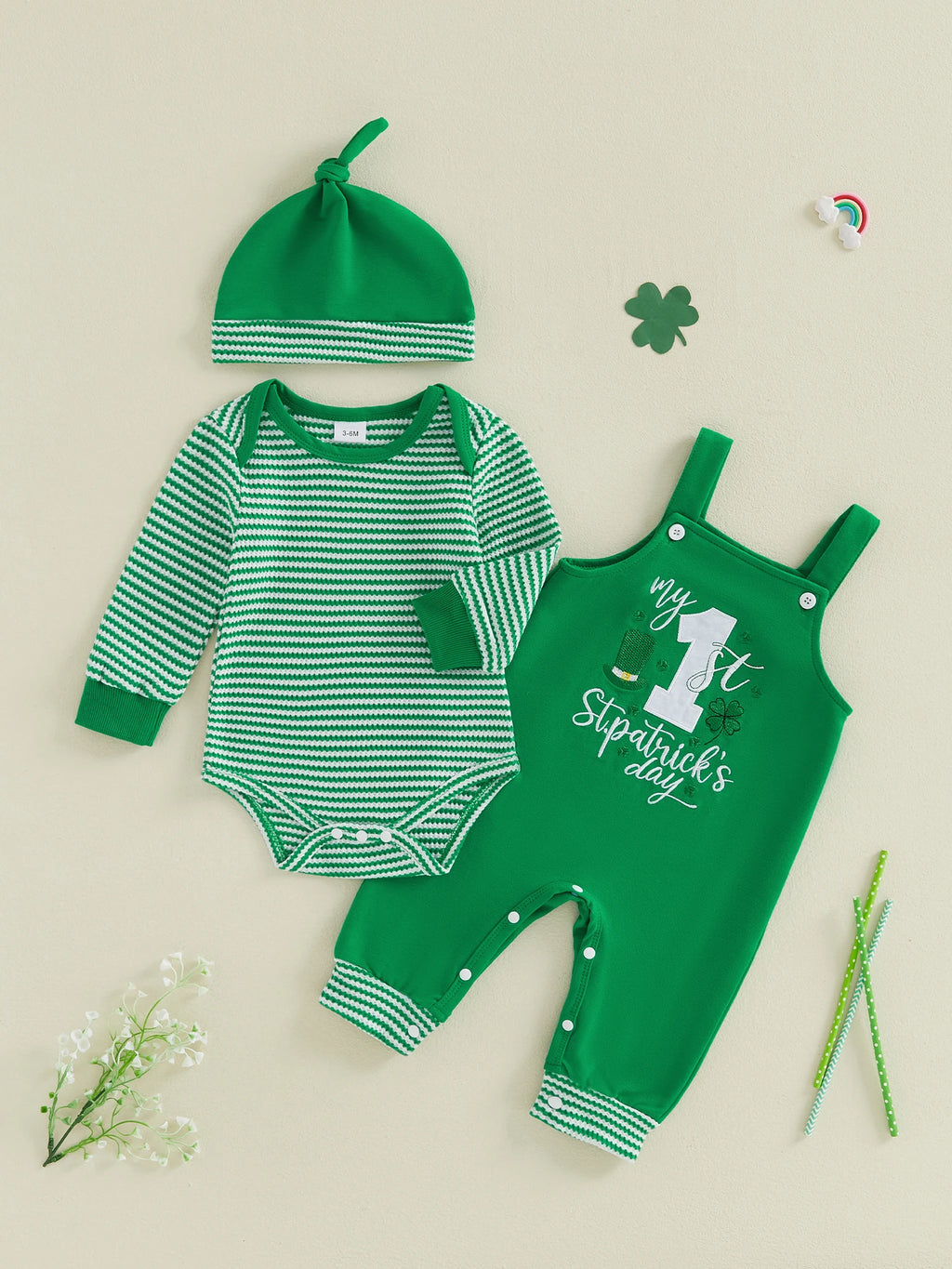 3 Piece Baby Girl Irish Shamrock Outfit.