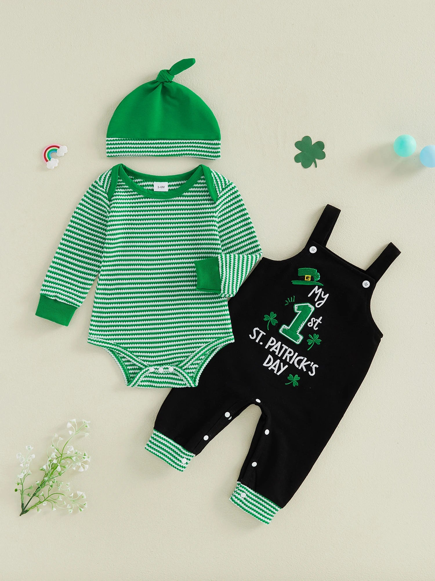 3 Piece Baby Girl Irish Shamrock Outfit.