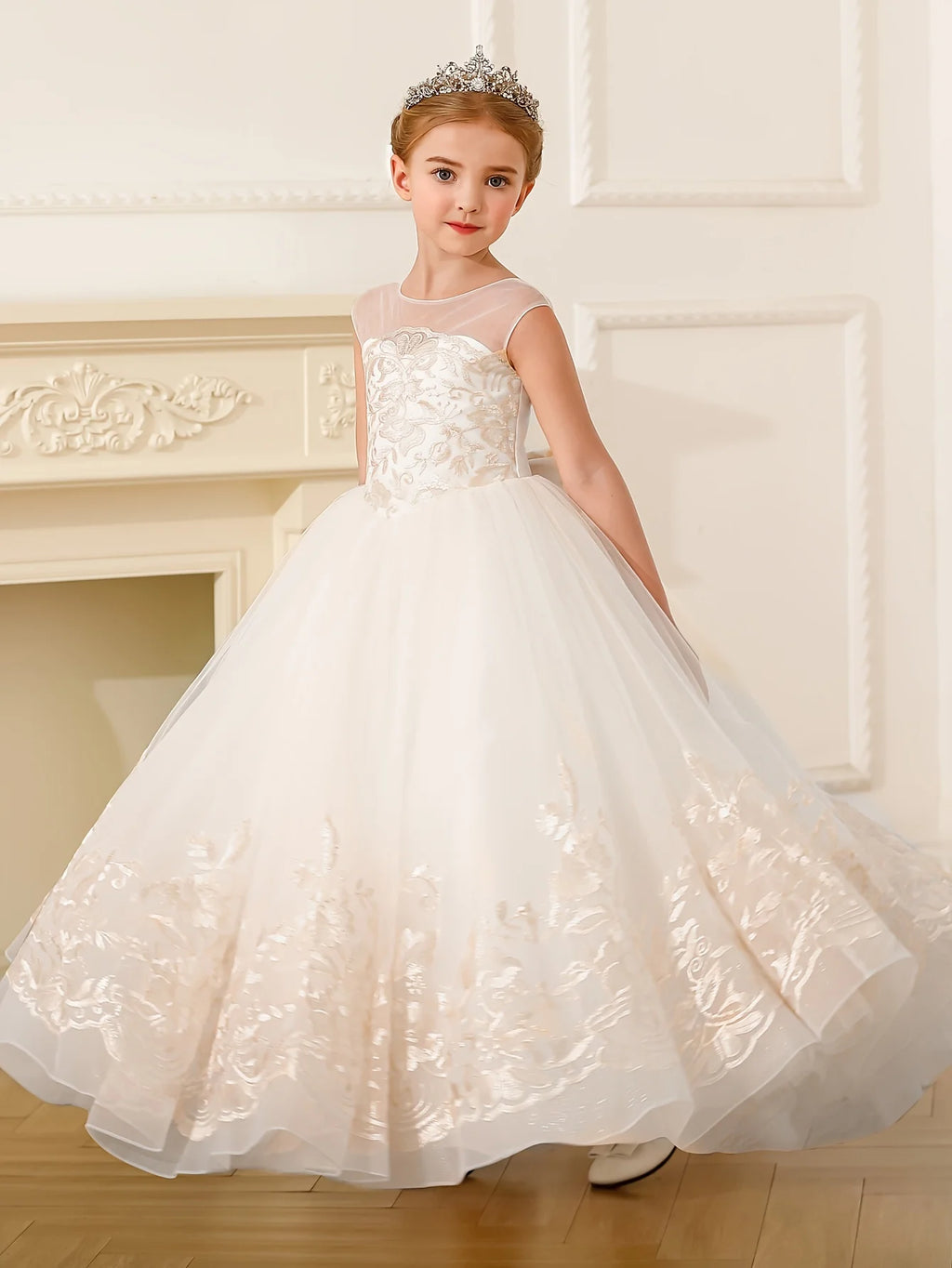 Lace Flower Girl Dress, Long Bow Belt