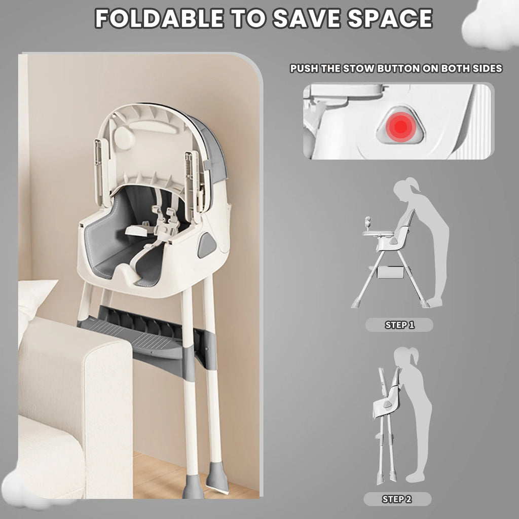 Foldable Baby High Chair 6 Months Plus, with Large Antislip Pad & ToyRack.