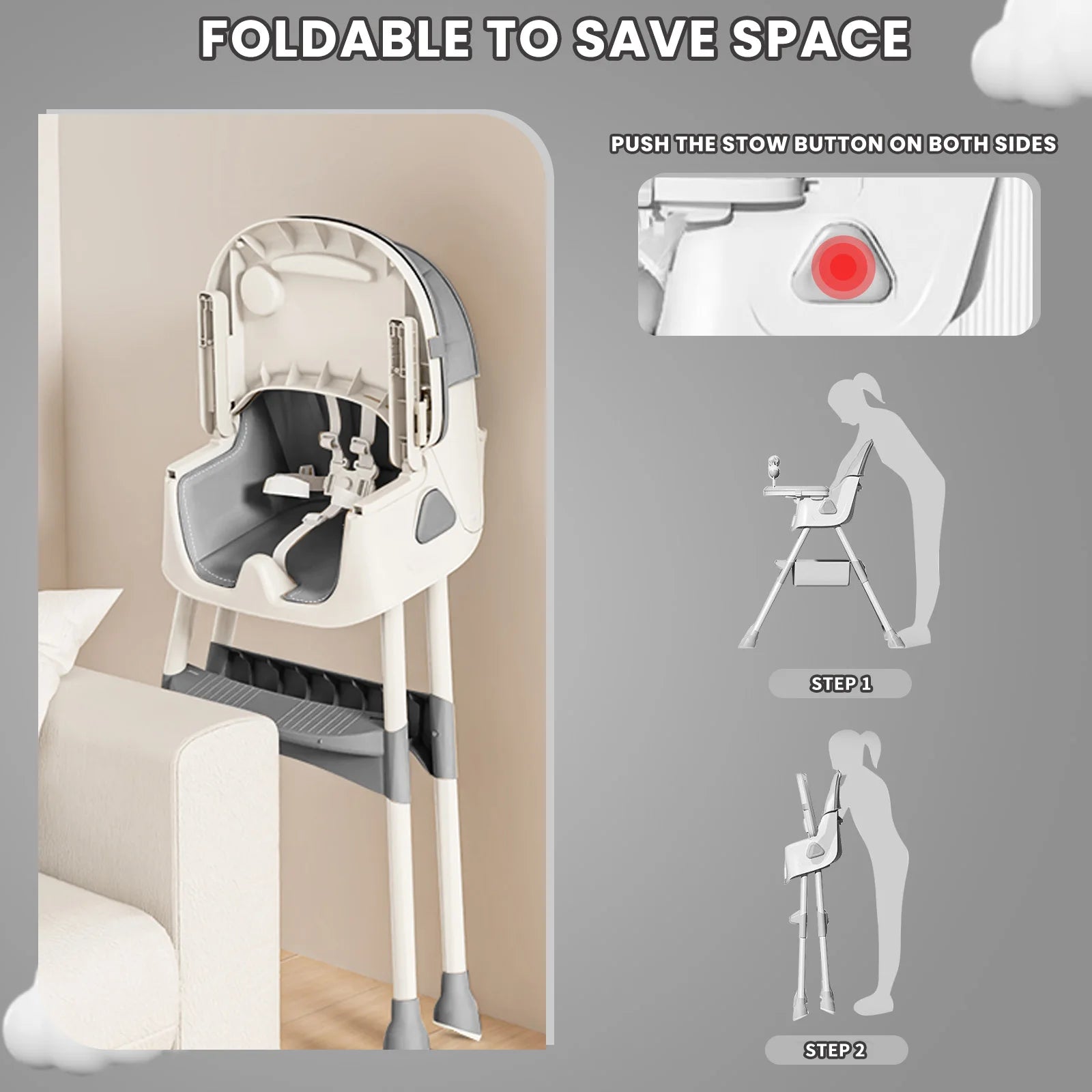 Foldable Baby High Chair 6 Months Plus, with Large Antislip Pad & ToyRack.