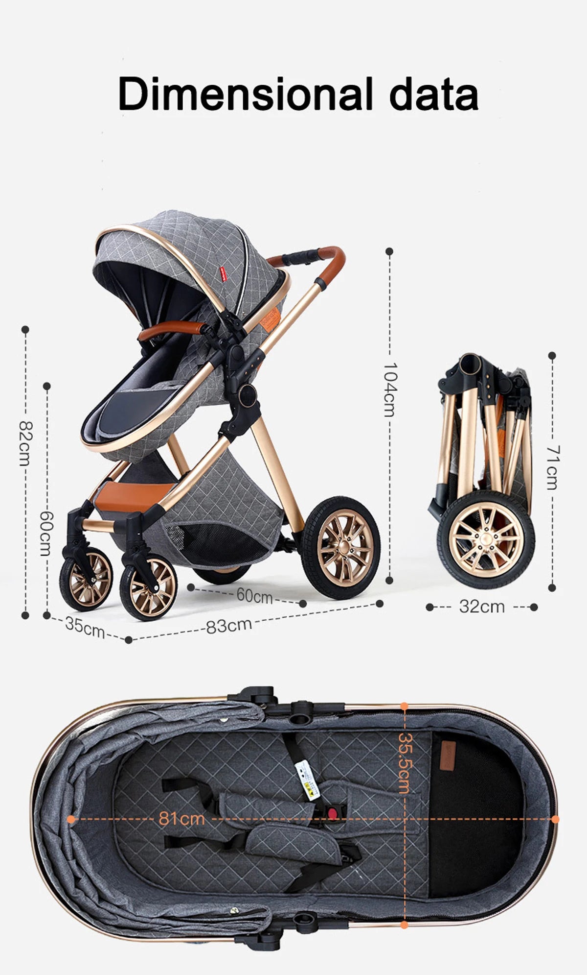 Luxury Portable 3 in 1Baby Stroller