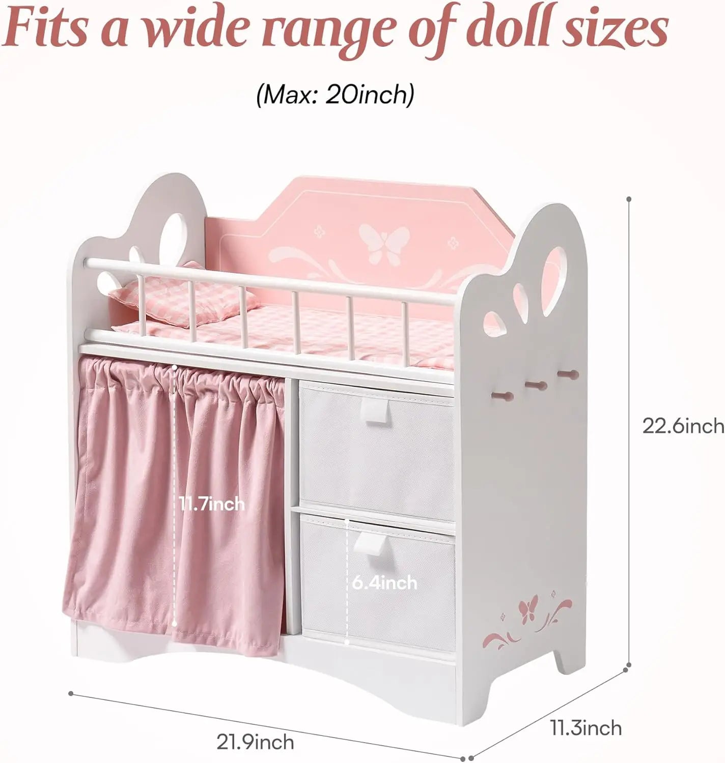 Wooden Toy Doll Baby Crib with Storage.