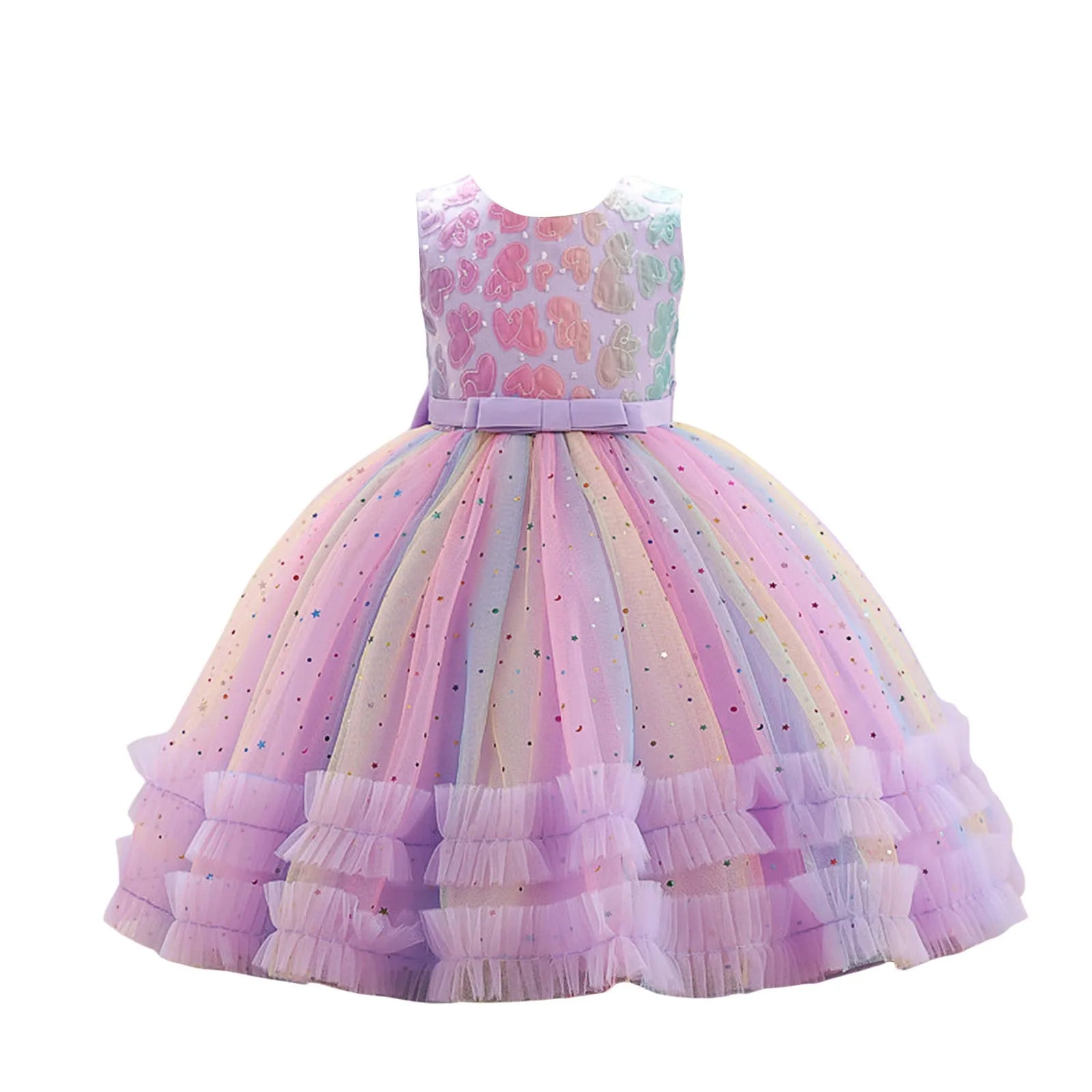 Girls Rainbow Sleeveless Princess Dress.