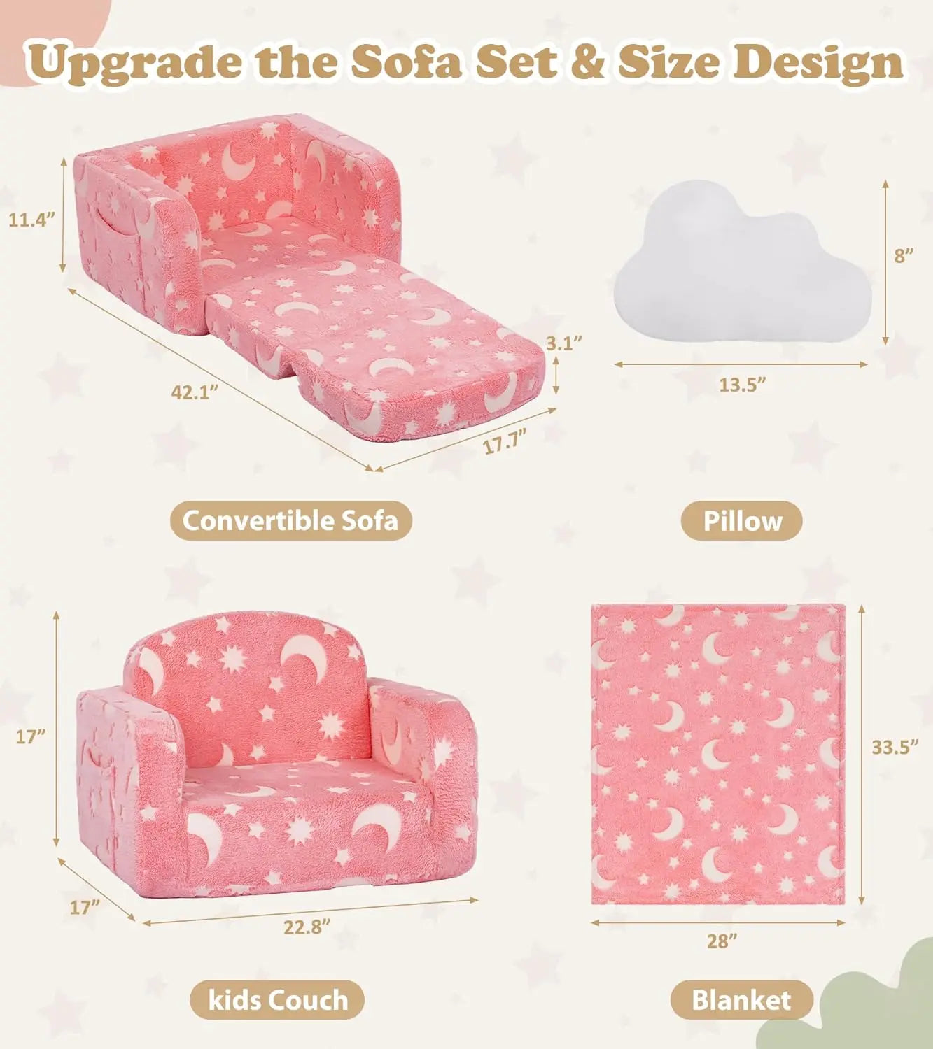 2-in-1 Glow in Dark Kids Sofa with Blanket & Pillow,