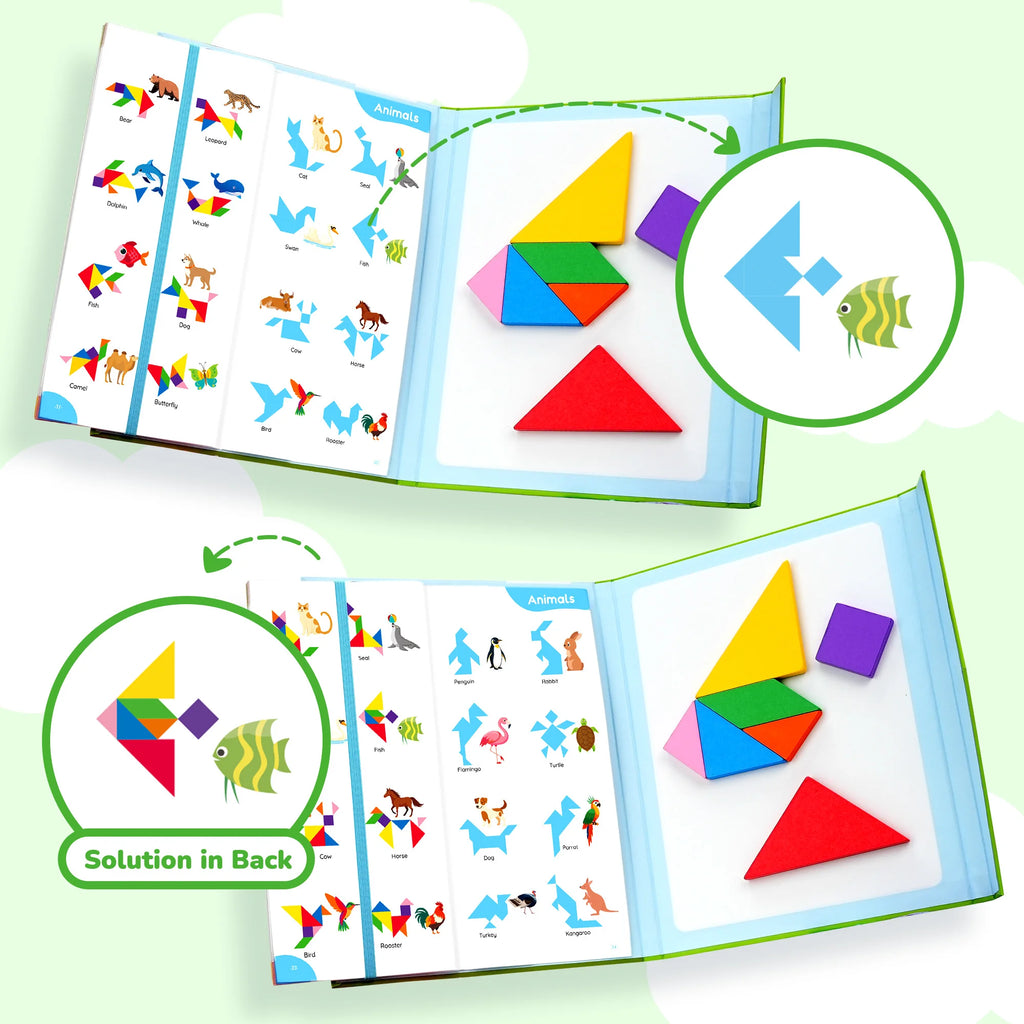 Wooden Magnetic Tangram Puzzle Book.