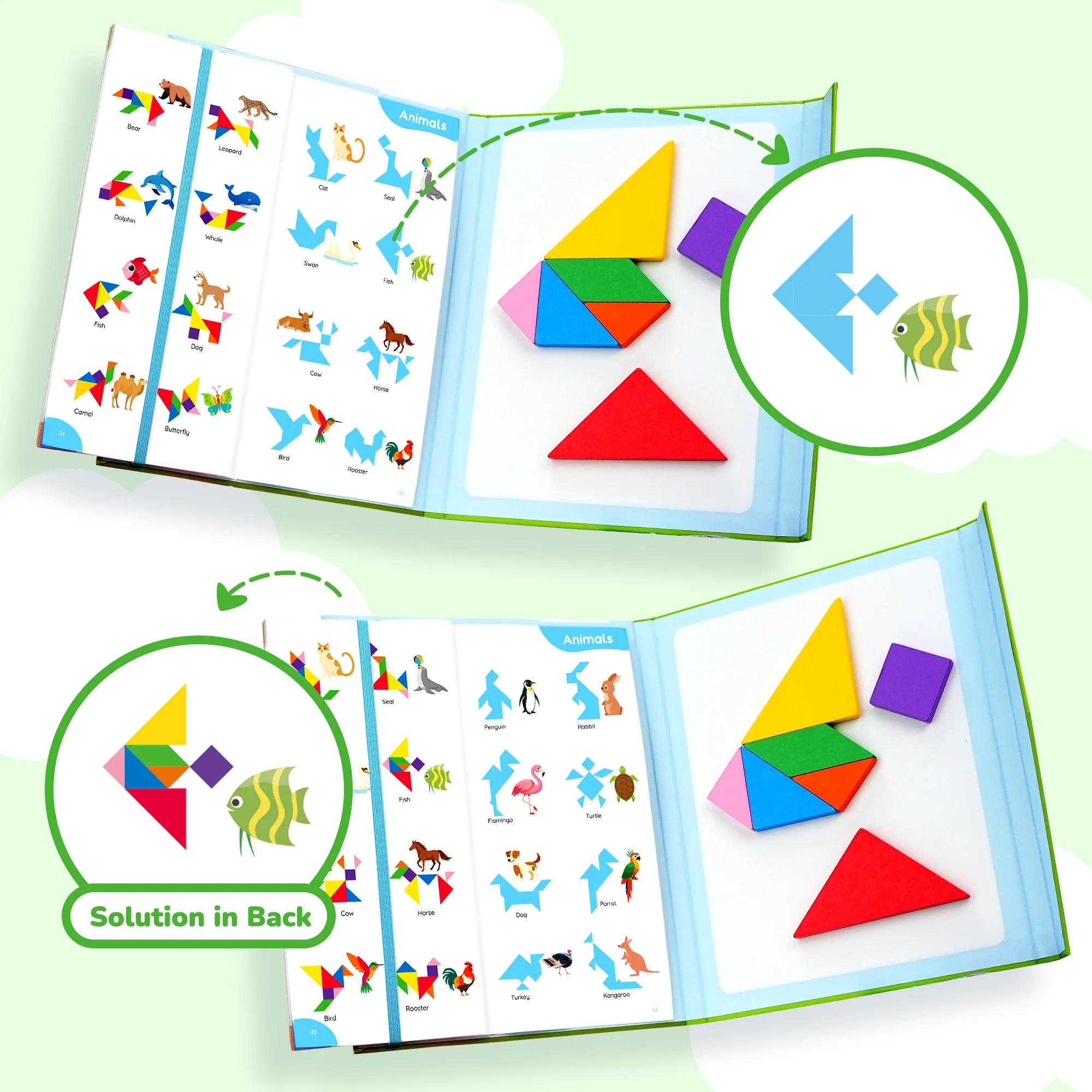 Wooden Magnetic Tangram Puzzle Book.