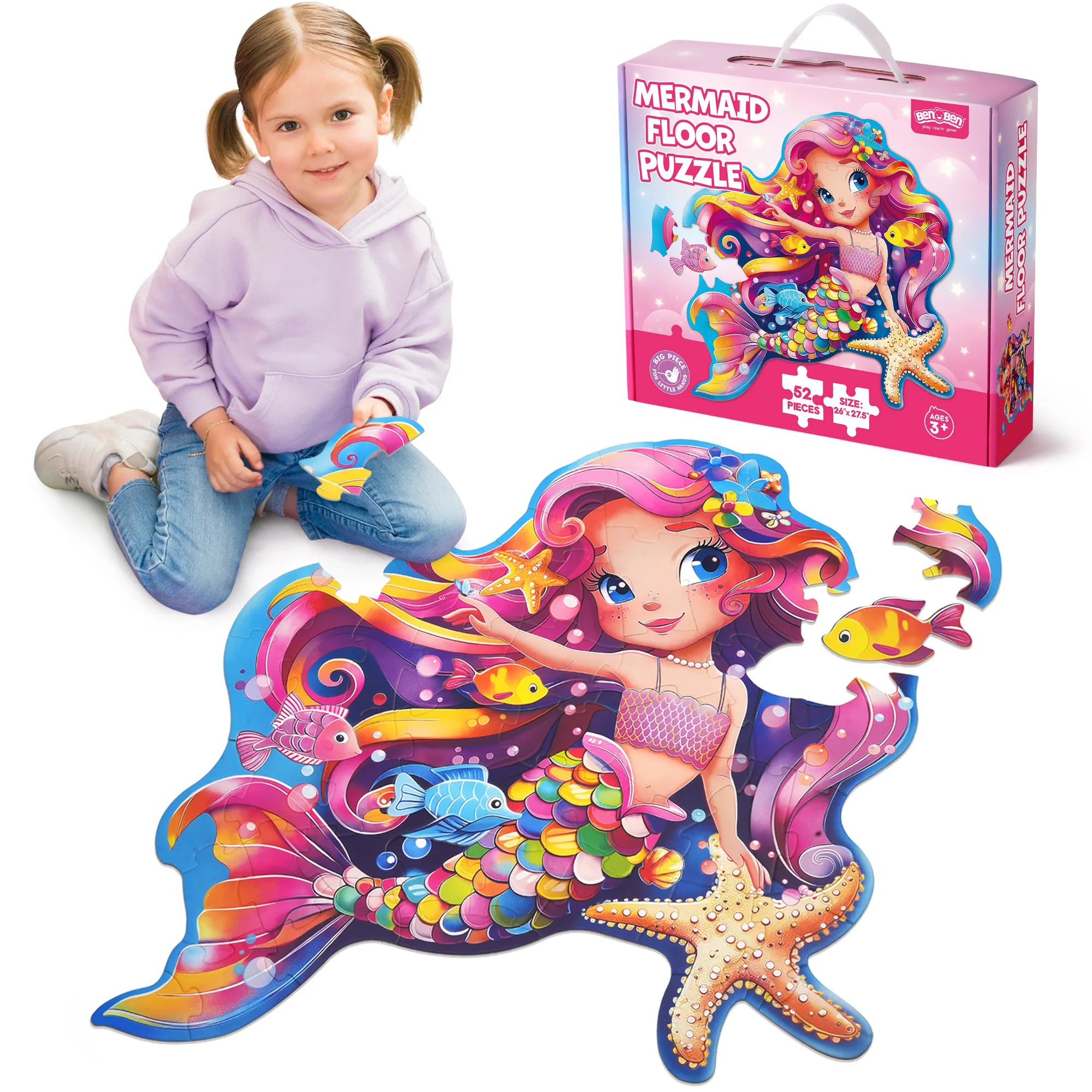 Floor Puzzles for Kids Ages 4-6, 52 Piece Mermaid Puzzle.