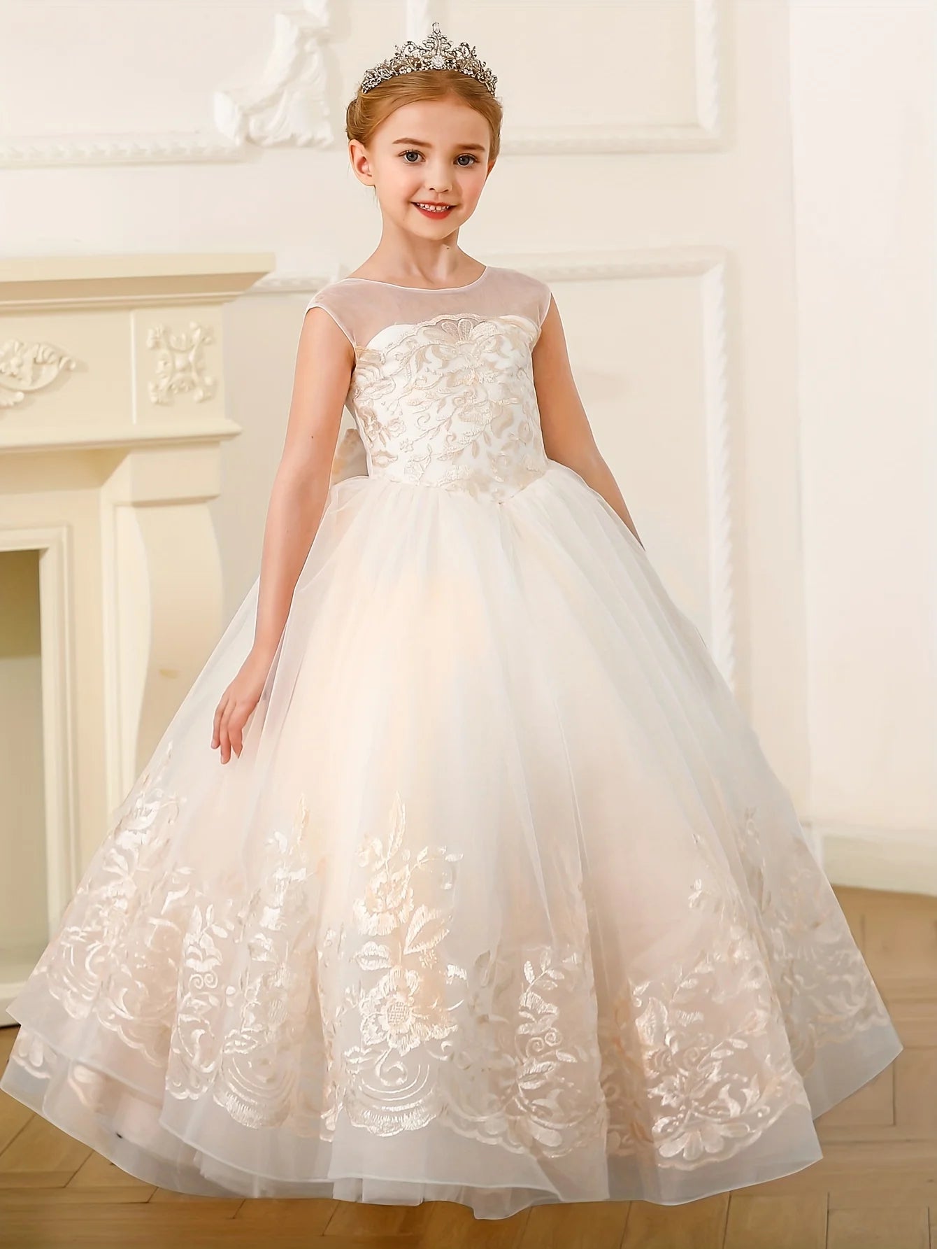 Lace Flower Girl Dress, Long Bow Belt